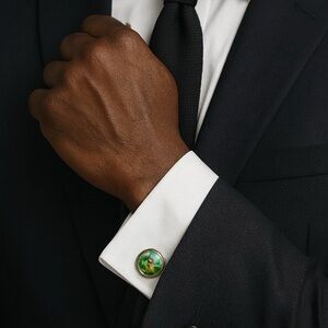 Handmade Green and Gold Fluid Art Cufflinks by Svetlana Yeung